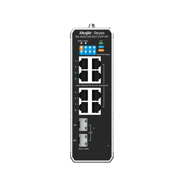Ruijie Reeye RG-NIS2100-8GT2SFP-HP 8-Port Gigabit Cloud-Managed L2 Industrial Switch with 2×1G SFP